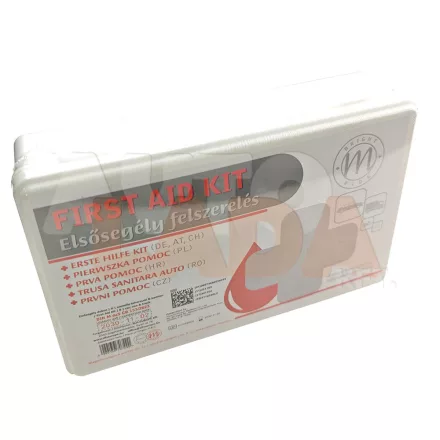 Elsősegély doboz - egészségügyi mentődoboz B kategória személyautóhoz Eu szabvány fehér műanyag dobozban