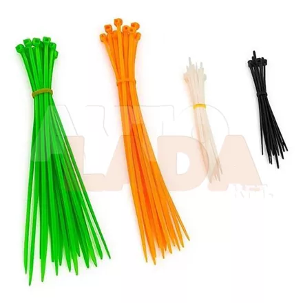 Színes kábelkötegelő készlet 100 db-os fekete fehér narancs és zöld színben